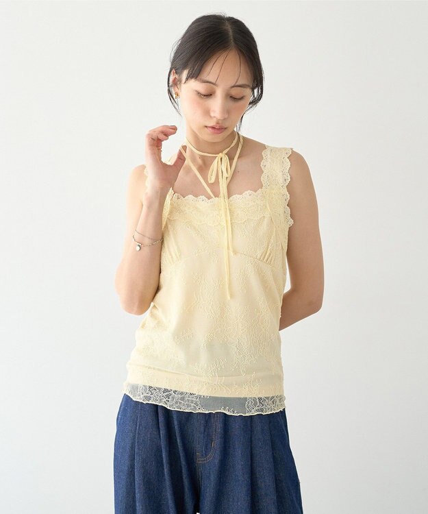 earth music&ecology 【2WAY/紐取り外し可能】総レースホルターネックキャミソール Yellow