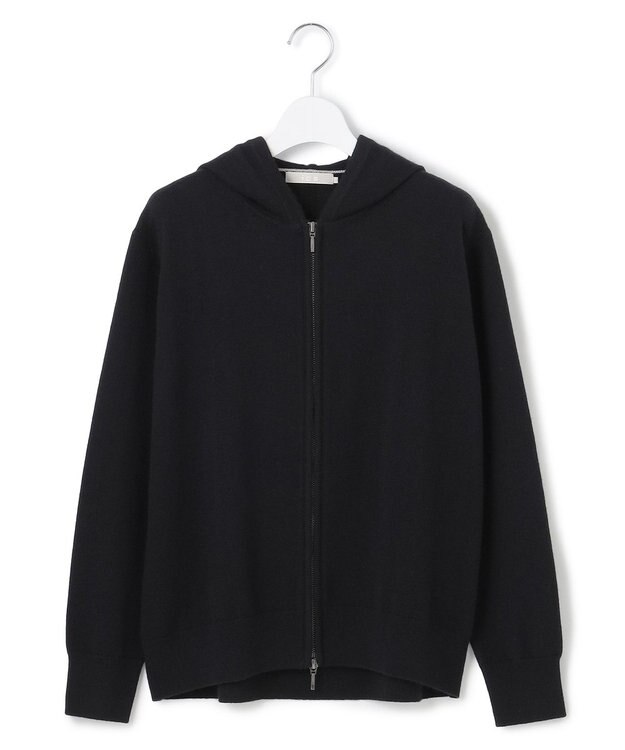 ICB L 【洗える】ソフトカシミヤミックス ジップアップ ニットパーカー ブラック系