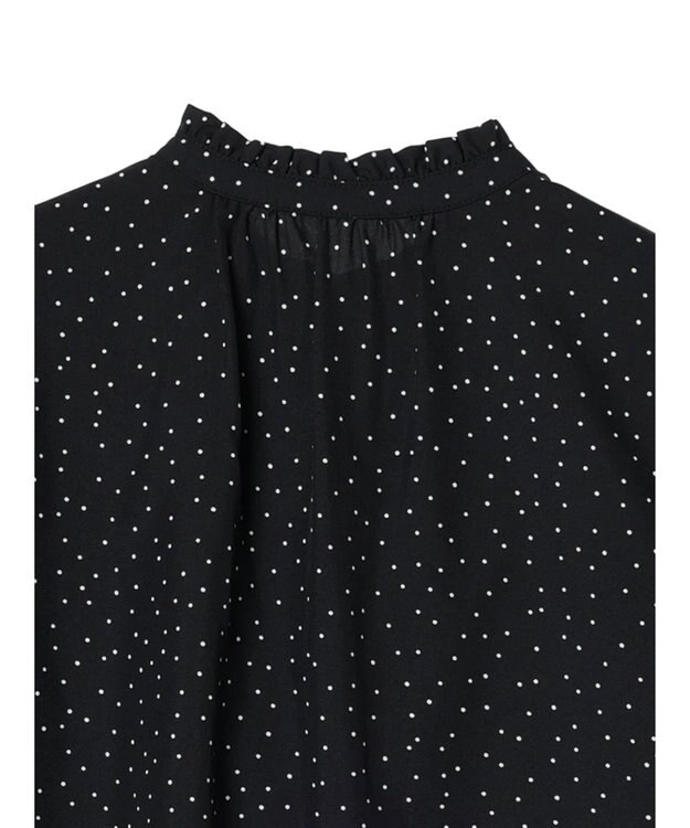 Green Parks ＢＰ　ケア楽　スタンドフリルブラウス Dot Black