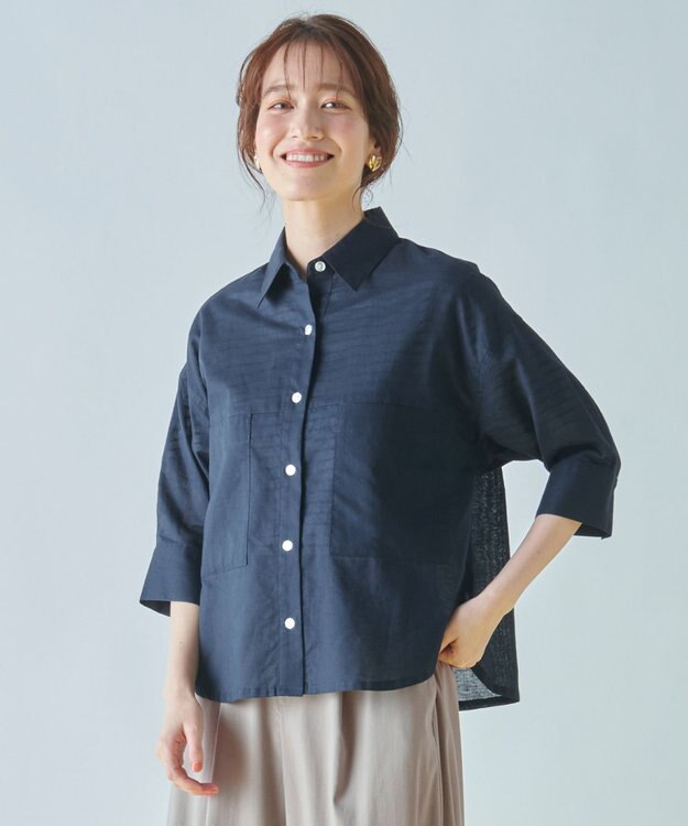 ANY 【洗濯機可能】ダブルポケット クロップドシャツ ネイビー