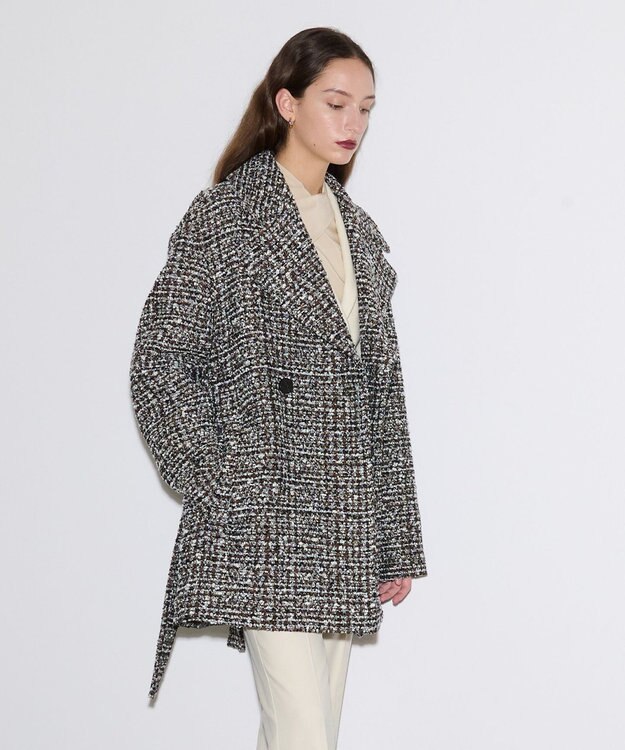 JOSEPH ウールツィード　ダブルブレステッドコート Black combo