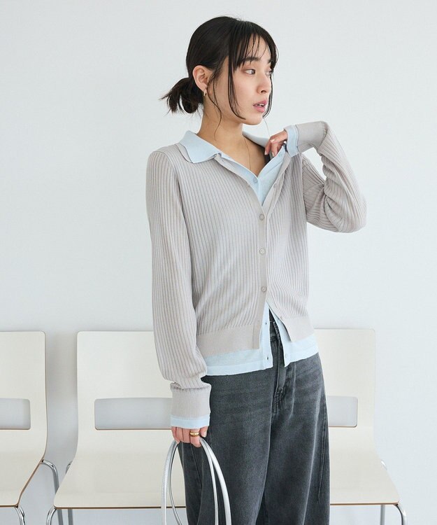 CRAFT STANDARD BOUTIQUE レイヤードポロ衿カーディガン Light Gray