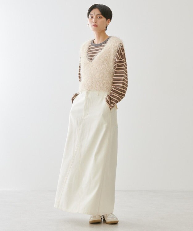 AMERICAN HOLIC 選べる丈２サイズ前後２ｗａｙシャギーベスト Ivory