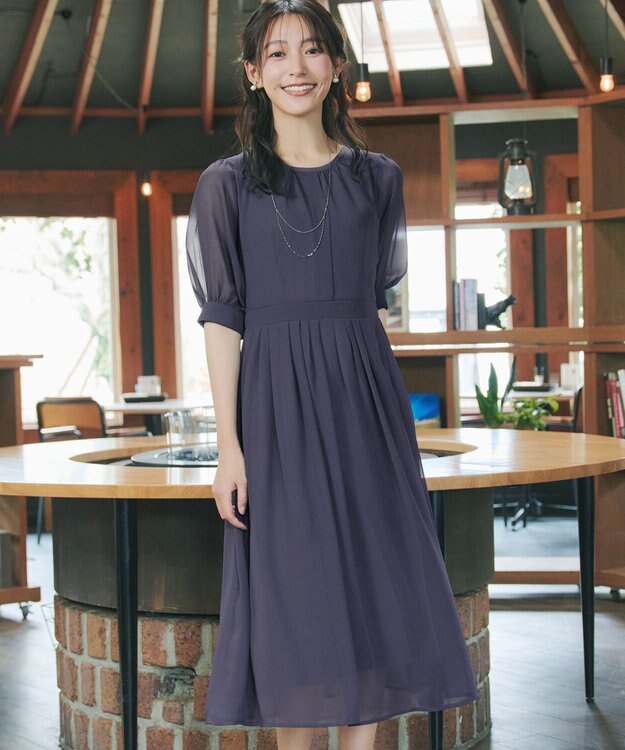 Tiaclasse 【新色追加】シフォンワンピース チャコールグレー