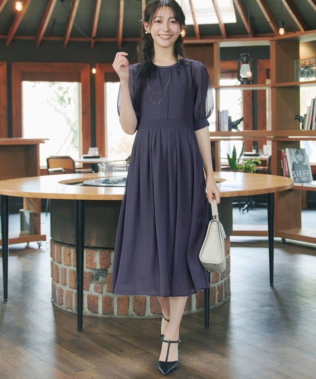 Tiaclasse 【新色追加】シフォンワンピース チャコールグレー