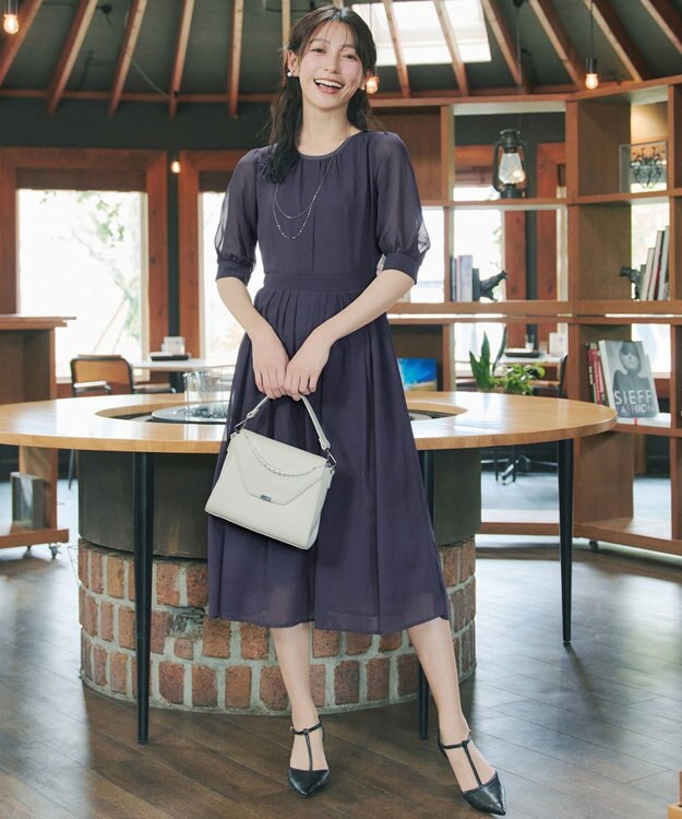 Tiaclasse 【新色追加】シフォンワンピース チャコールグレー