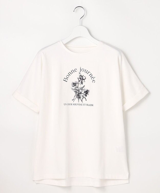 ANY SIS フラワープリント ロゴＴシャツ オフ