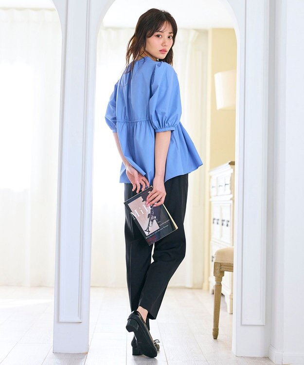 Feroux リボンギャザー ブラウス ネイビー系