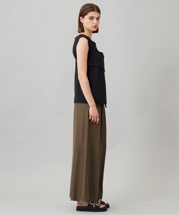 ICB L 【接触冷感・UVケア・速乾・洗える】シルクエステルタフタ ワイドパンツ カーキ系