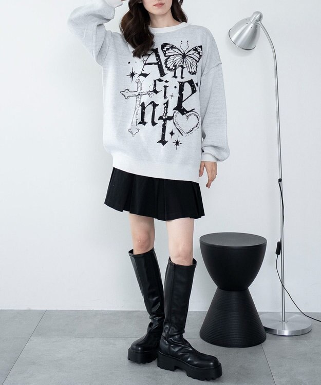 WEGO 【洗える】グラフィックニットBIGプルオーバー 柄6