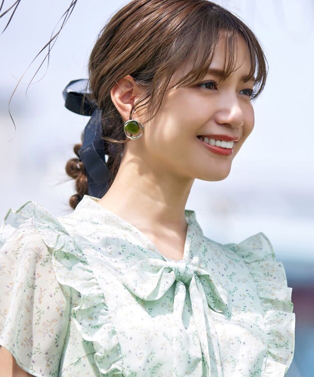 Tiaclasse スフィアーアクリル＋サークルピアス シルバー×グリーン