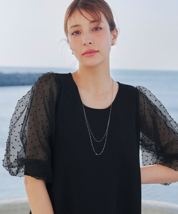 Tiaclasse L 【洗える】ドットチュールニットチュニック ブラック