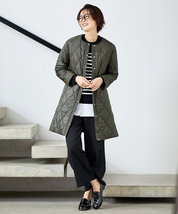 J.PRESS LADIES S 【洗える】LANTECシャークスキン セミワイド パンツ ネイビー系