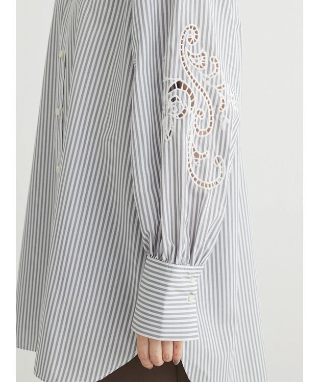 Green Parks 袖刺繍シャツチュニック Gray