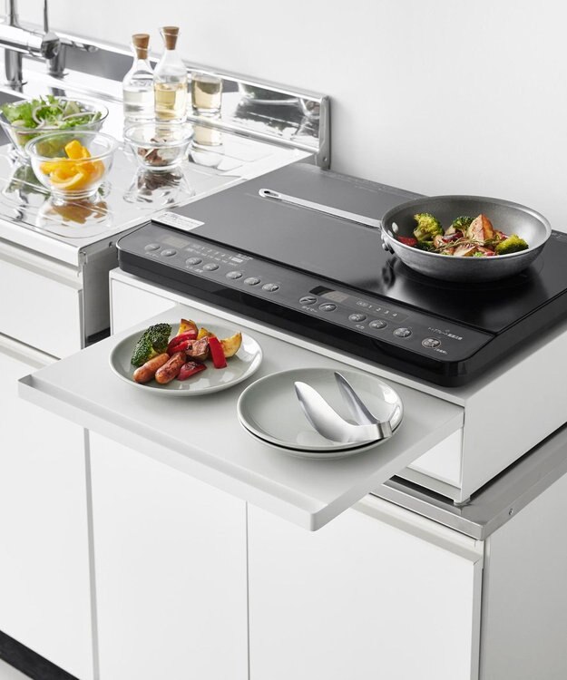 tower IHクッキングヒーターラック タワー 引き出し&スライドテーブル ホワイト ホワイト