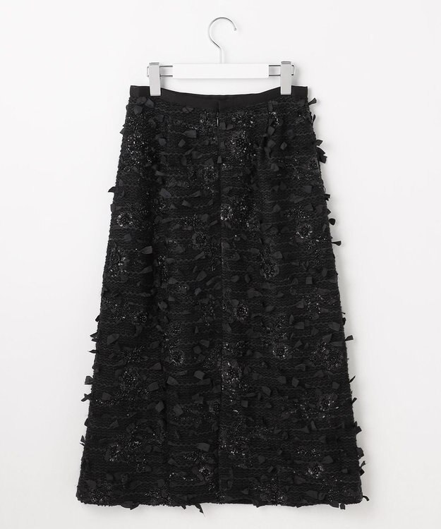 自由区 【カトリエムブーケ】Tweed a fleurs et rubans リボンツイードスカート ブラック