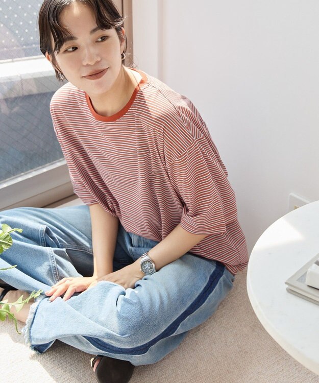 AMERICAN HOLIC シアーレトロボーダー半袖プルオーバー Terracotta