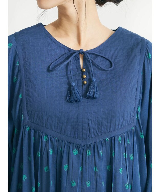 CRAFT STANDARD BOUTIQUE インド綿混キルト切替花柄ワンピース Blue