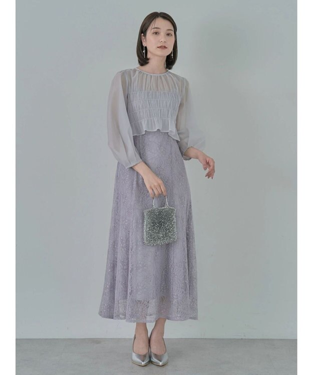 earth music&ecology ＳＥＴ２点　シースルーブラウス付きキャミワンピース Grayish Blue
