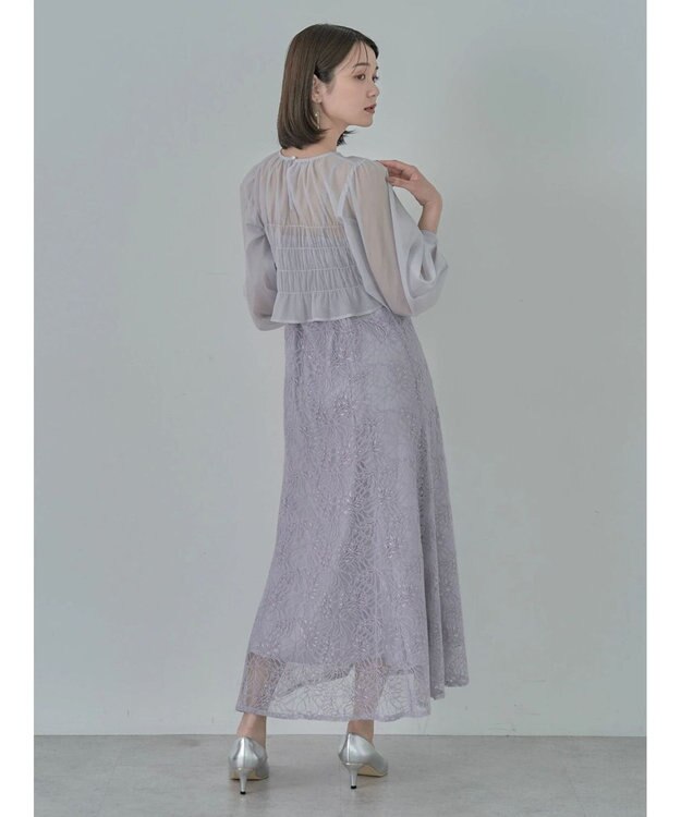 earth music&ecology ＳＥＴ２点　シースルーブラウス付きキャミワンピース Grayish Blue