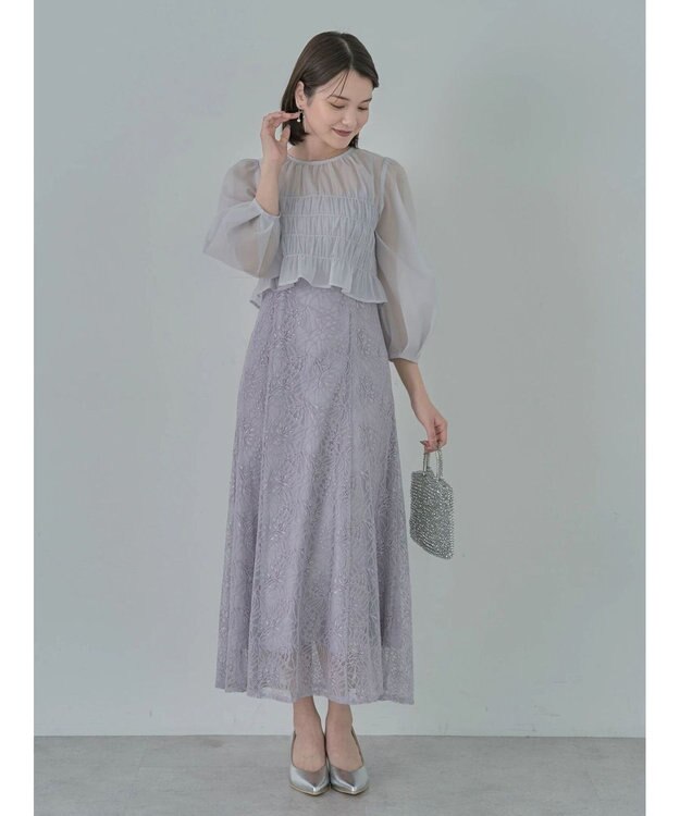 earth music&ecology ＳＥＴ２点　シースルーブラウス付きキャミワンピース Grayish Blue