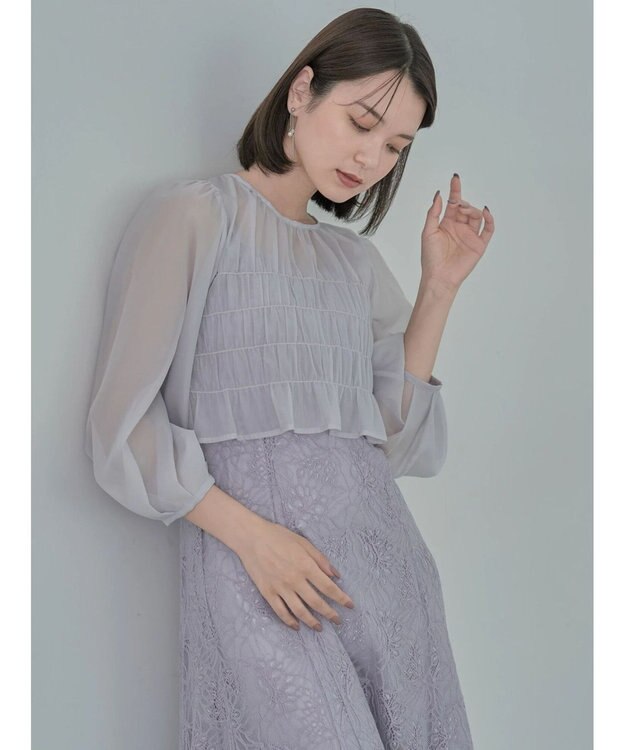 earth music&ecology ＳＥＴ２点　シースルーブラウス付きキャミワンピース Grayish Blue