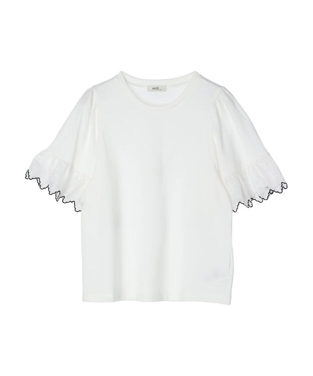 earth music&ecology 配色スカラップスリーブＴＥＥ Off White