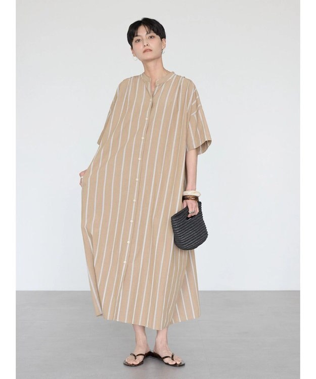 AMERICAN HOLIC イージーケア＋接触冷感丈違い強撚ワッシャーワンピース Stripe Beige