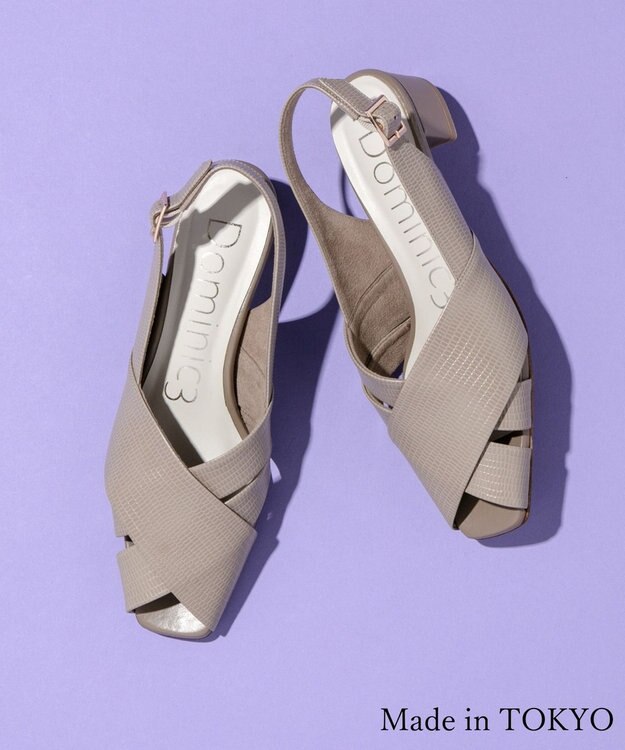 Dominic3 クロスベルト バックストラップ レザーサンダル ベージュ型押し