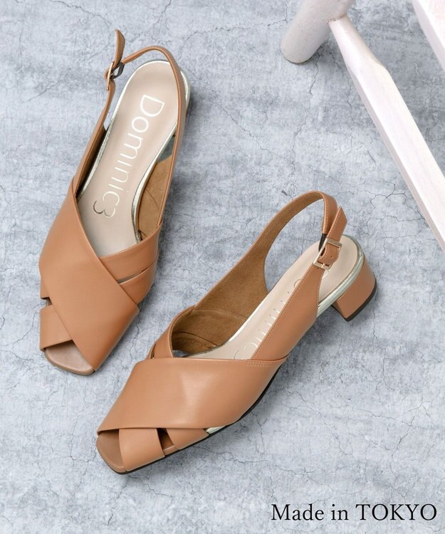 Dominic3 クロスベルト バックストラップ レザーサンダル キャメル