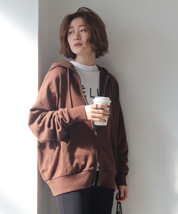 WEGO 【ユニセックス着用ITEM/MLサイズ展開】コンパクトフィットダブルZIPパーカー ブラウン