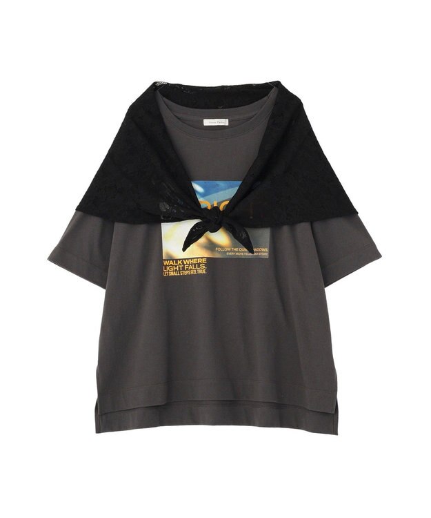 Green Parks ＳＥＴ２点フォトＴシャツ＋レーススカーフ Charcoal Gray