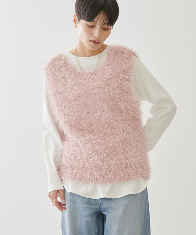 AMERICAN HOLIC 選べる丈２サイズ前後２ｗａｙシャギーベスト Pink