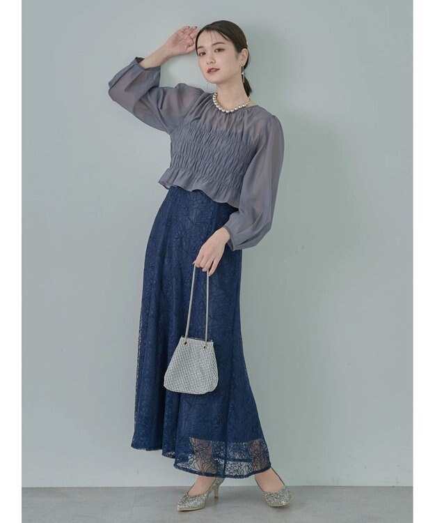 earth music&ecology ＳＥＴ２点　シースルーブラウス付きキャミワンピース Navy