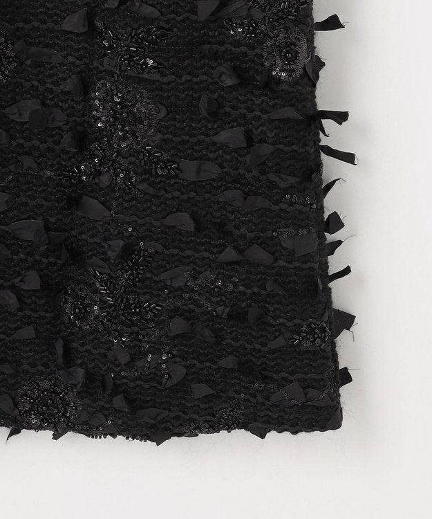 自由区 【カトリエムブーケ】Tweed a fleurs et rubans リボンツイードスカート ブラック