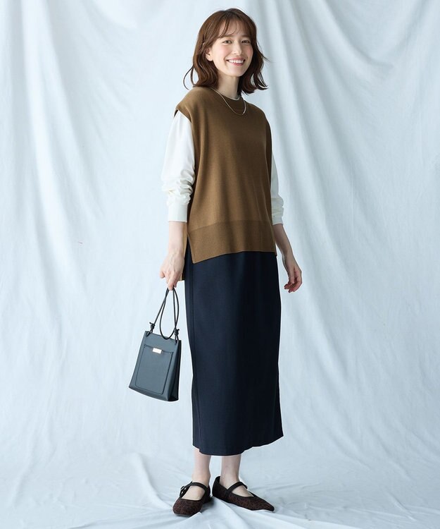 ANY 【ウエストゴム】クラシカルツイードタイトスカート ダークネイビー