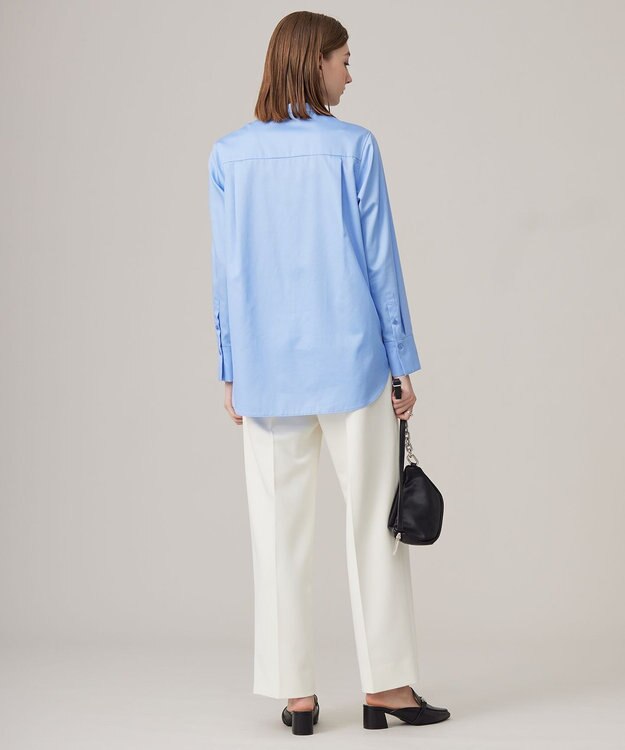 ICB 【洗える】 コットンサテンシャーティング シャツ サックスブルー系