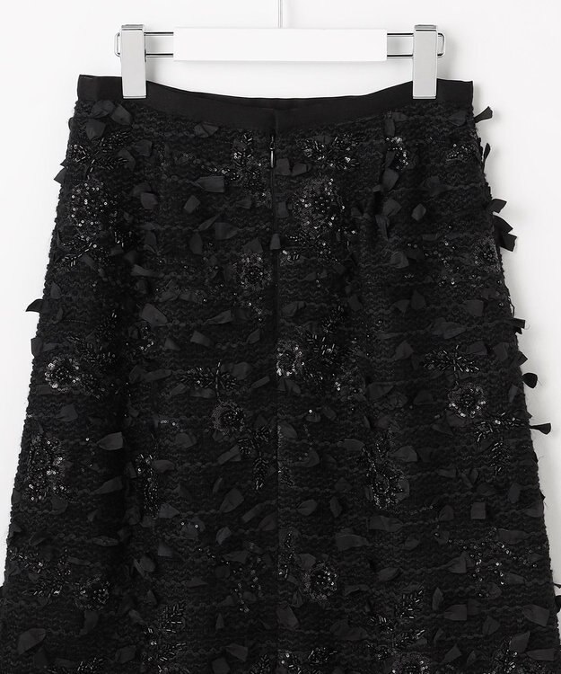 自由区 【カトリエムブーケ】Tweed a fleurs et rubans リボンツイードスカート ブラック