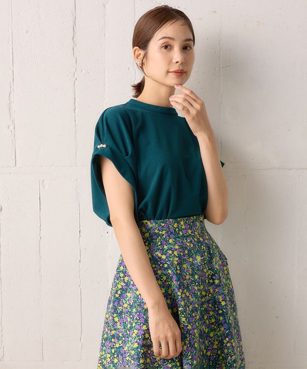 組曲 【WEB限定】ライトジョーゼット袖タック ブラウス ダークグリーン系