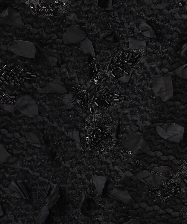 自由区 【カトリエムブーケ】Tweed a fleurs et rubans リボンツイードスカート ブラック