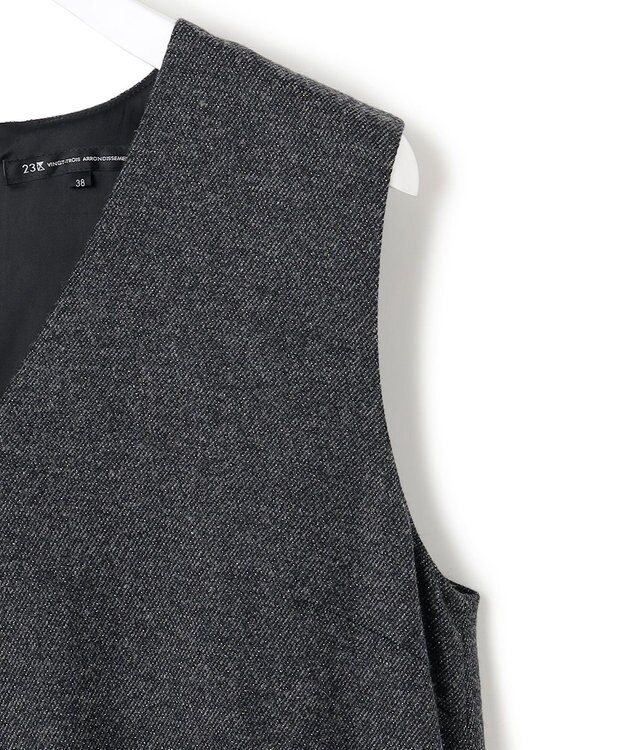 23区 S ラメミックスツイード Vネックワンピース チャコール系