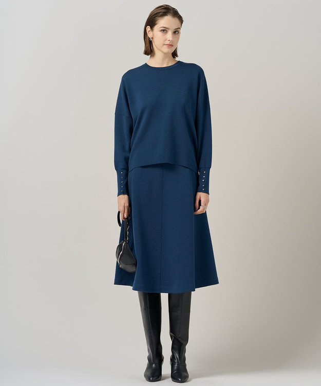 ICB 【洗える】 シルキーウールダブルフェイス ニットプルオーバー ブルーグレー