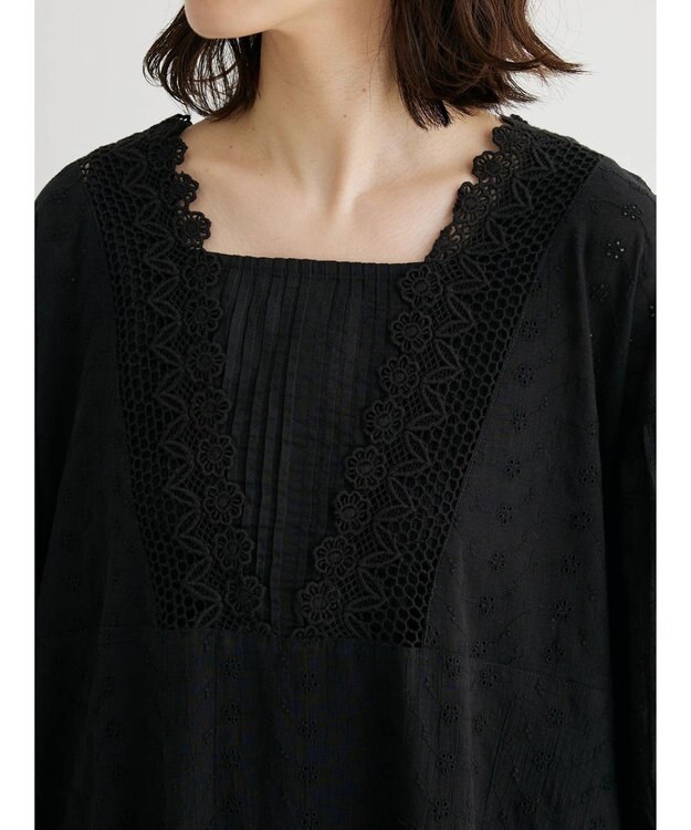 Green Parks Ｉ　胸元レース７分袖ワンピース Black