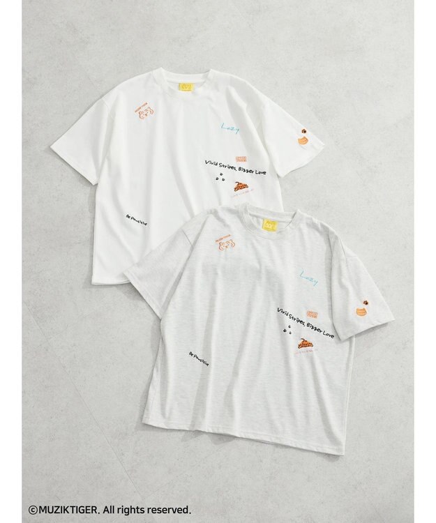 Green Parks ムジークタイガー／手書き風刺しゅうＴシャツ Off White