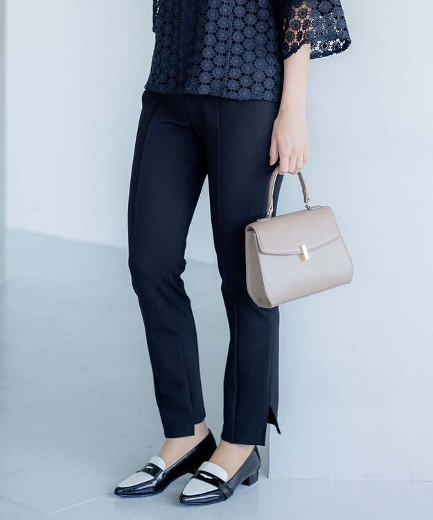 組曲 S 【洗える・ウエストゴム仕様】ハイパワーストレッチサイドスリット パンツ ブラック系