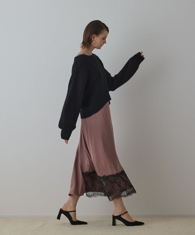 GRACE CONTINENTAL サテンレースニットワンピース ブラック