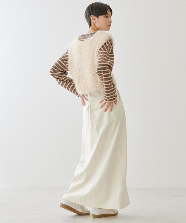 AMERICAN HOLIC 選べる丈２サイズ前後２ｗａｙシャギーベスト Ivory