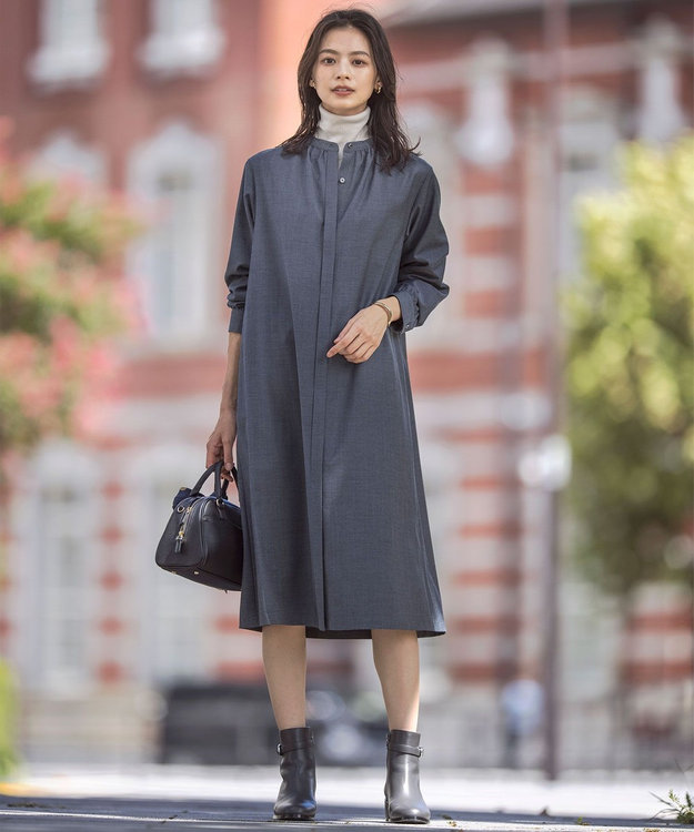 J.PRESS LADIES 【洗える】T/W/R ウォッシャブル ワンピース ネイビー系