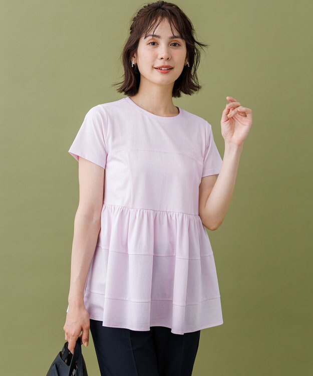 組曲 【ご好評により新色追加/WEB限定】プレーティング天竺ビスチェ風ティアード Tシャツ ピンク系