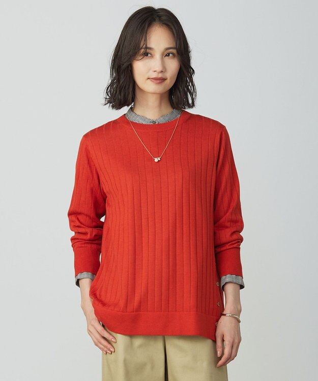 J.PRESS LADIES WORETED WOOL BLEND クルーネック ニット オレンジ系